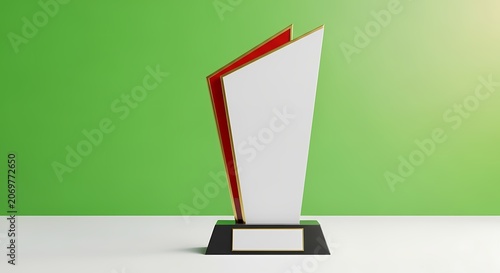 Modern Trophy Award Design - White, Gold, Red, Green Background