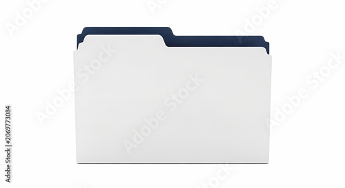 Clean White Folder with Blue Tab - Office Supplies Isolated