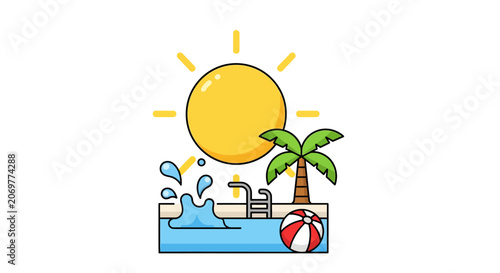 Beach Ball Under Palm Tree.