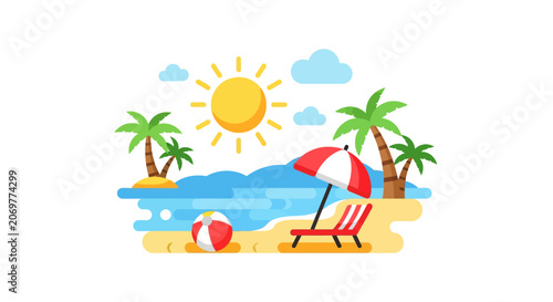 Beach Chair Under Red Umbrella.