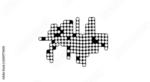 Black and white pixelated robot figure.