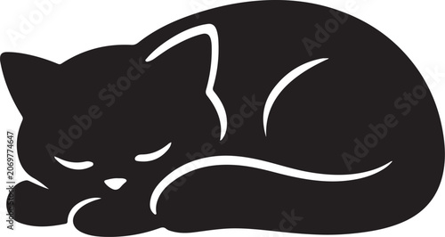 Sleeping cat, black silhouette, feline icon, vector illustration