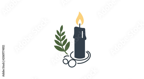 Black candle with flame burning brightly.