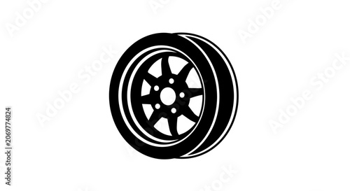 Black Car Tire with Alloy Wheel.