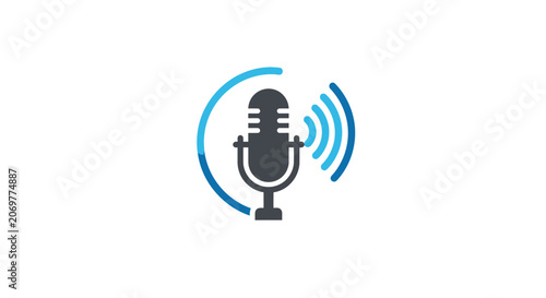 Black Microphone with Sound Waves Emitting.