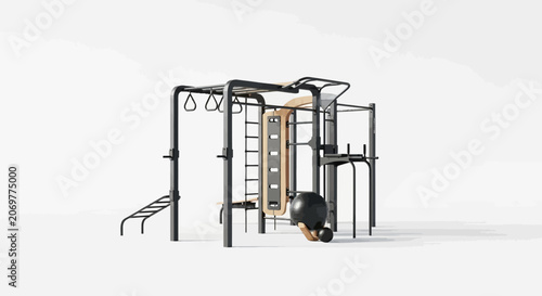 Black outdoor fitness gym equipment structure.