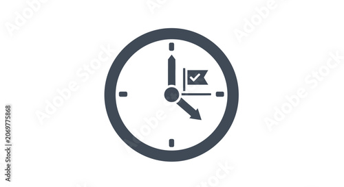 Clock with check mark on dial.
