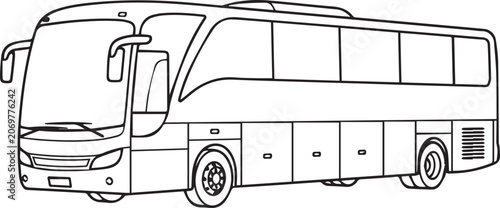 Modern passenger bus outline vector illustration for transportation concept and coloring page designs featuring clear black and white line art