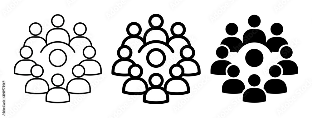 Fototapeta premium Group of People Icons, Community Symbols, Teamwork and Connection Vector Graphics, Diverse Crowd Silhouettes