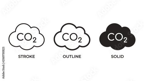 Fotografie Carbon dioxide cloud icons in stroke, outline, and solid styles