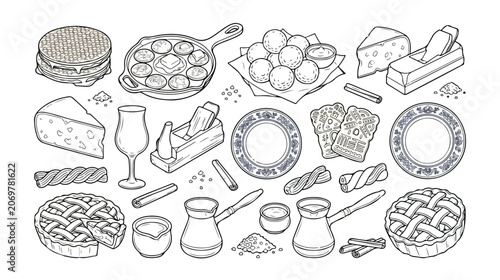Obraz na plátne Dutch food and drink vector collection, traditional Netherlands cuisine, sweet a