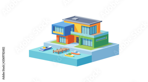 Colorful modern house with solar panel.