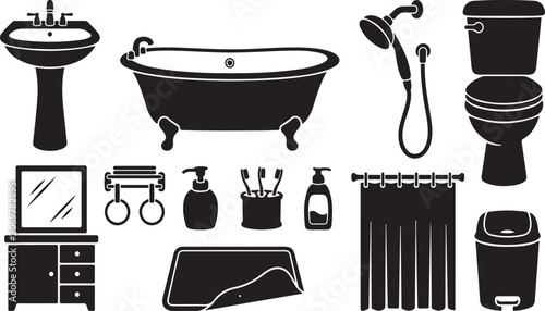 Foto Collection of black bathroom featuring a pedestal sink, clawfoot bathtub, shower