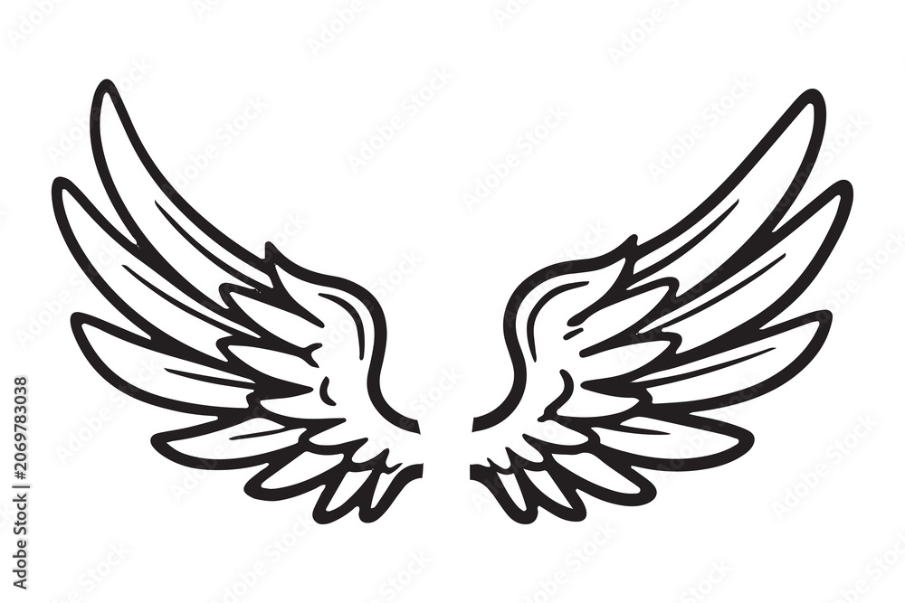 Fototapeta premium angel wings doodle art drawing