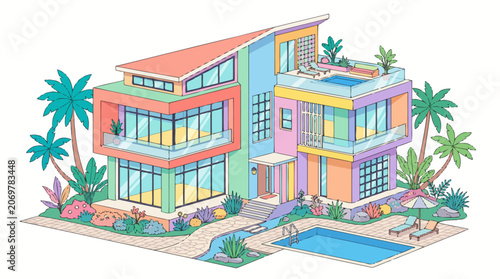Colorful Modern Tropical Residential Building.