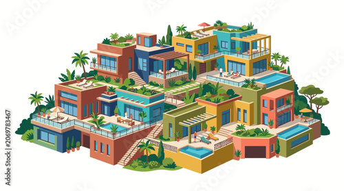 Colorful Modern Tropical Resort Architecture.
