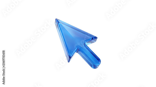 Shiny blue computer mouse pointer icon on white background transparent background