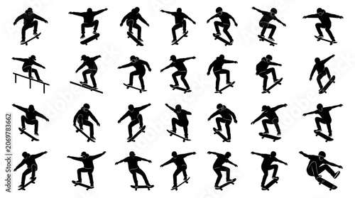 Bild auf Leinwand Skateboarder Silhouette Collection: Diverse Tricks and Poses