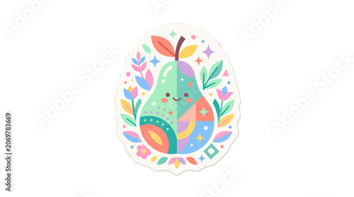 Colorful pear with happy face.