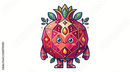 Colorful Pomegranate Cartoon Character Design.