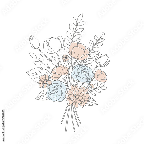 Floral Bouquet Illustration with Soft Pastel Colored Spring Flowers