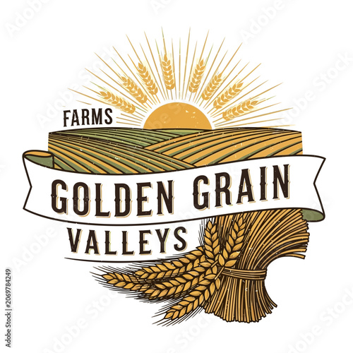 Golden Grain Valleys farm wheat harvest logo.