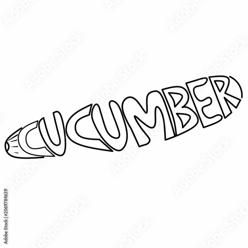 Hand Lettering Cucumber Vector Outline for logo,icon Organic Food Branding