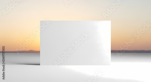 Blank white card against sunset background, minimalist mockup, copyspace