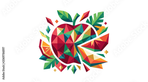 Принти на полотні Vibrant Geometric Apple Mosaic with Fresh Fruit Slices and Leaves