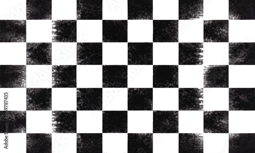Grunge black and white checkerboard pattern with textured watercolor brush strokes abstract vector illustration background