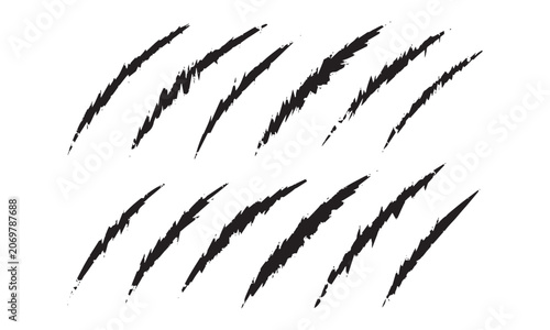Set of diagonal wild animal claw scratch marks and rough torn slashed rip vector illustration background