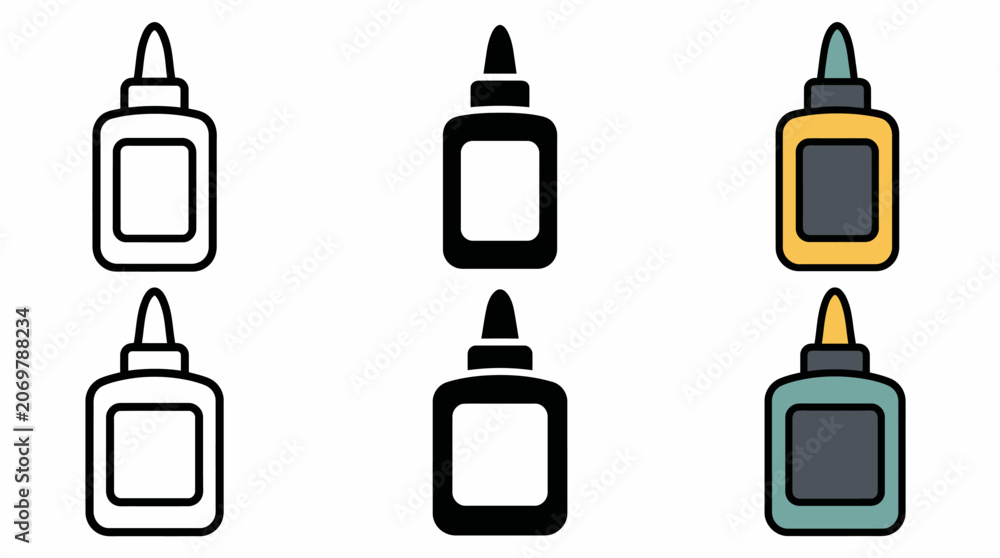 Fototapeta premium Creative assortment of colored and black-white glue bottle illustrations