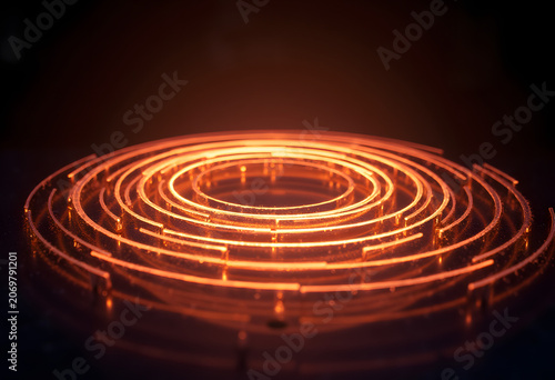 Futuristic Glowing Circular Interface – Abstract Orange Light Tech Background