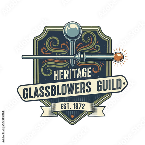 Fotografie Heritage glassblowers guild vintage craftsman logo.