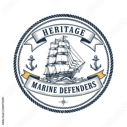 Tableau sur toile Heritage marine defenders tall ship sailing emblem.