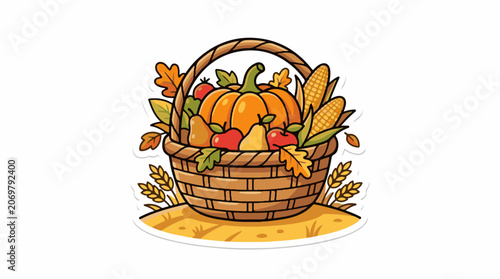 Autumn Harvest Basket with Pumpkins Vegetables.