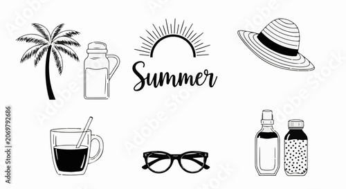 Summer Vacation Icon Set Objects.