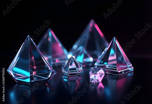 Crystal Glass Pyramids Background – Geometric Prism Light Reflections
