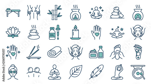 Quadro su tela Wellness and massage line icons for spa and holistic health