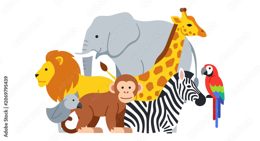 Naklejka premium Group of Various Wild Animals Together.