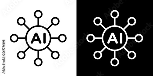 Obraz na płótnie AI integration icon in outline style featuring artificial intelligence core conn