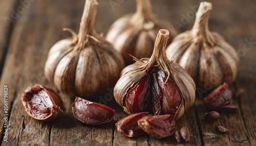 Aged black garlic, healthy food eating with high antioxidants