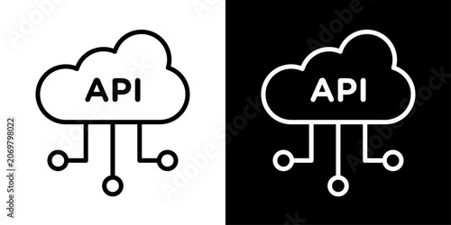 AI API icon outline style with cloud & API badge elements for smart integration, intelligent API management, AI cloud services, digital connectivity & tech development.