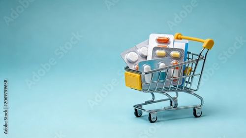 Miniature cart filled with pharmaceutical samples and medica