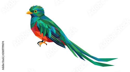 Obraz na plátně Vibrant Resplendent Quetzal Bird, Geometric Style, Isolated on White Background