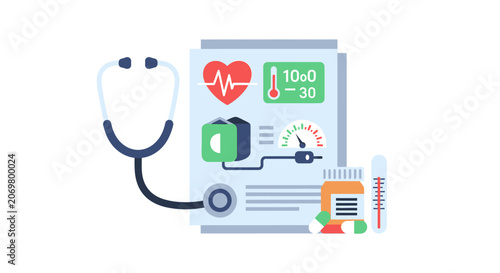Medical stethoscope on a clipboard.