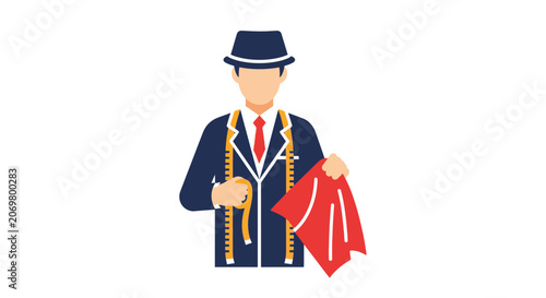 Man in uniform holding red flag.
