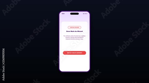 Light Minimalist Medical Tracking Mobile Application Simulating Missed Dose Failure Notification