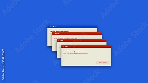 Retro Desktop Operating System Style System Status Error Window Cascade on Blue Background