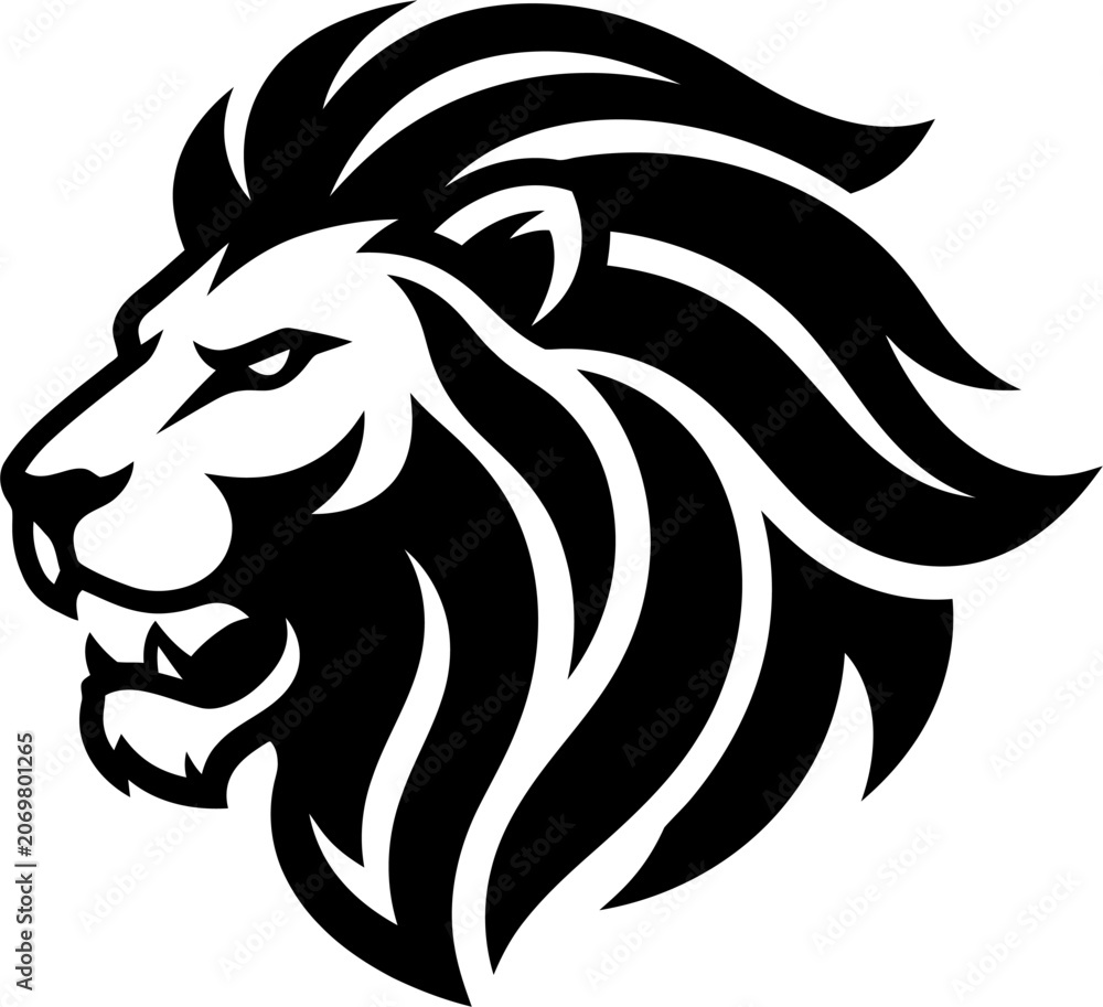 Fototapeta premium Black and white lion head profile.